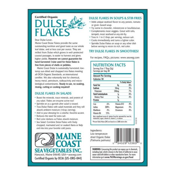 Dulse Flakes | 4 oz | Organic Seaweed | Maine Coast Sea Vegetables