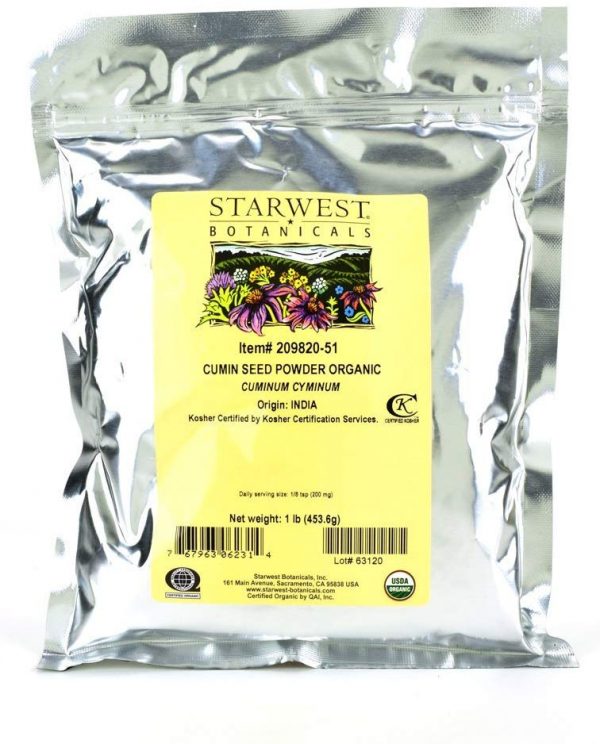 Starwest Botanicals Organic Ground Cumin Seed Powder, 1 Pound Bulk Spice